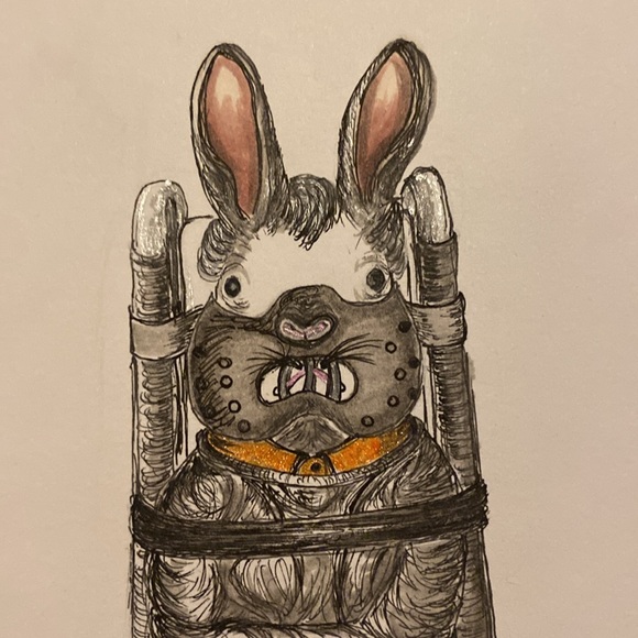 Unframed Original Art Anthony HOPkins Bunny Rabbit Drawing Silence of the Lambs - Picture 3 of 4